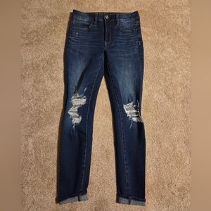 American Eagle Outfitters Dark Blue Distressed Skinny Jeans